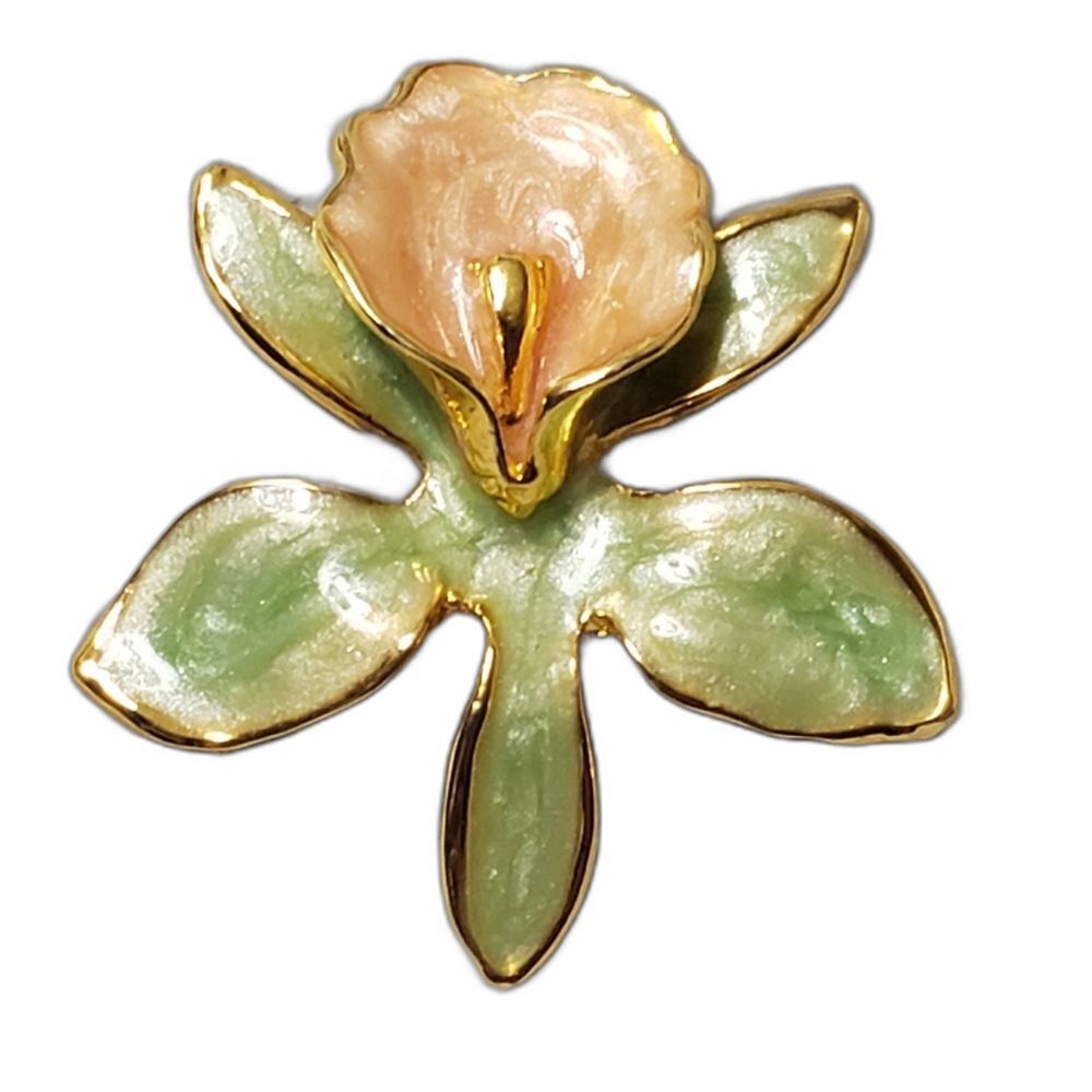 Peach Orchid Brooch with Gold trim